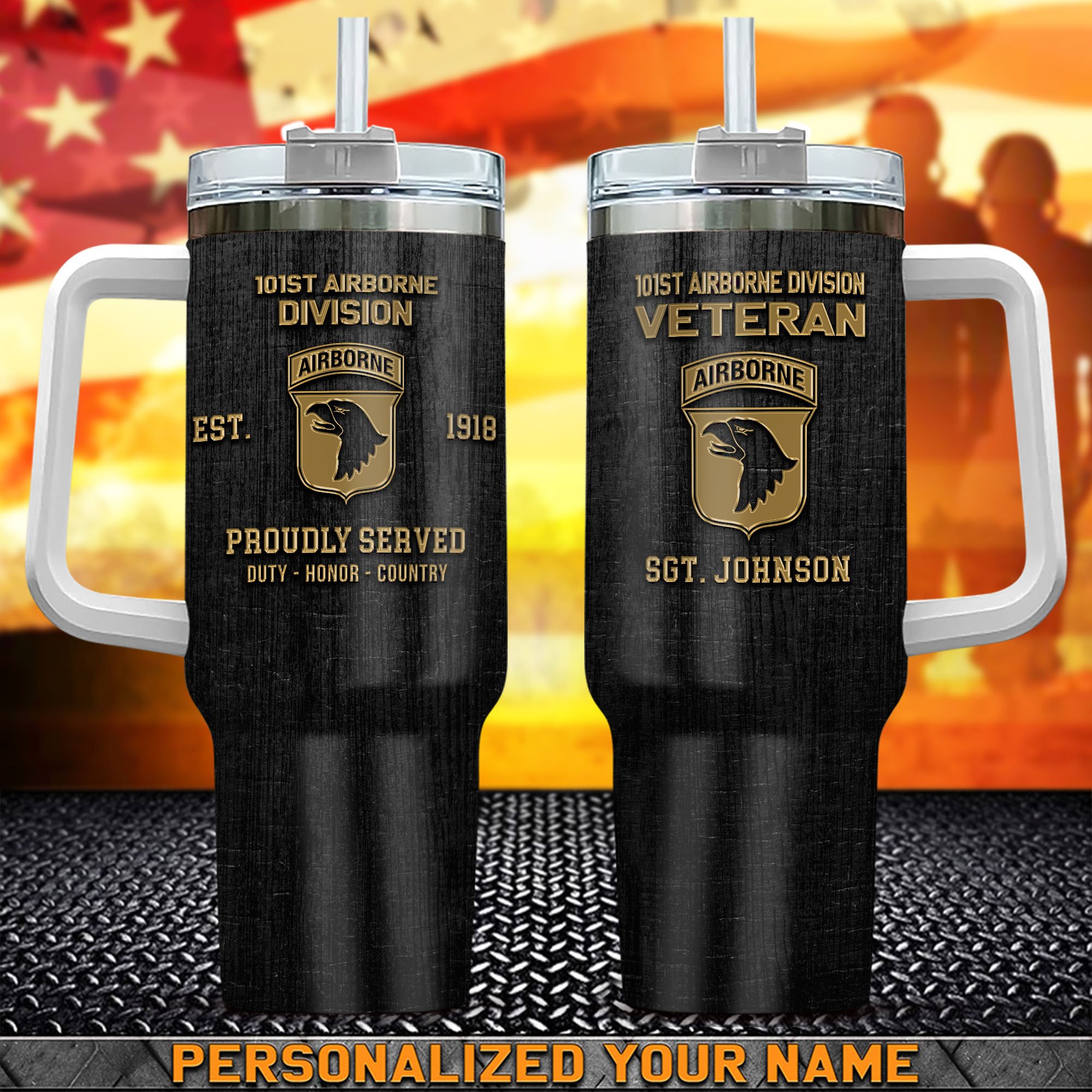 101st Airborne Division Veteran Tumbler 40oz Personalized Your Name, US Military Tumbler For Soldiers, Gifts For US Military ETHY-58535